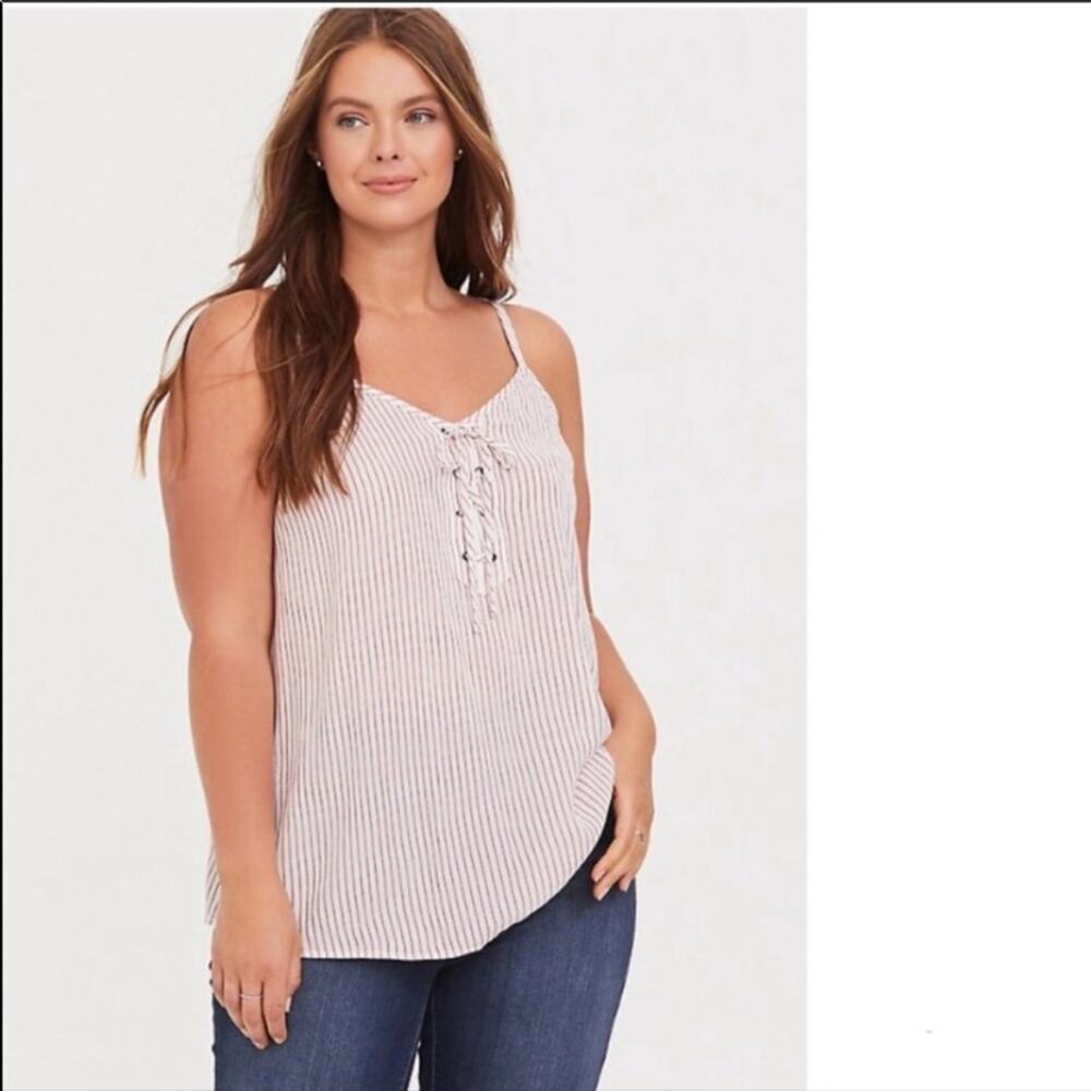 Torrid Sophie Red/White Striped Lace-Up Tank Top